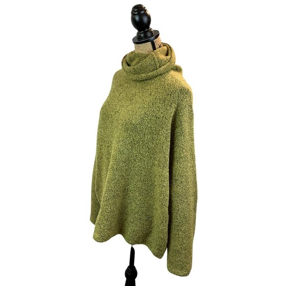 Eileen Fisher Olive Green Textured Knit Cowl Neck Sweater Womens Large Italian Y - Picture 3 of 10